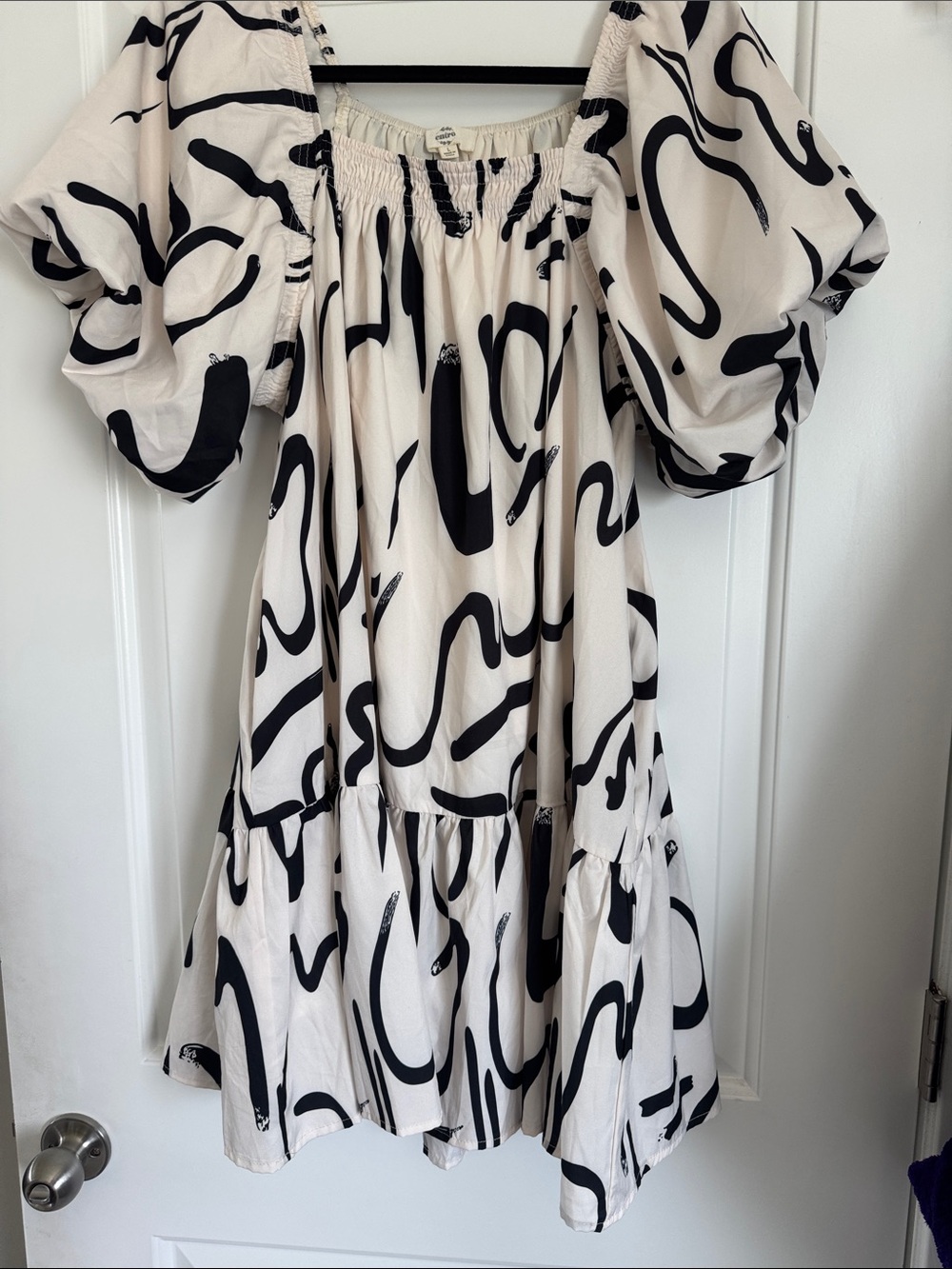 entro Cream Mini Dress with Black Abstract Scribble Print